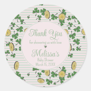 Pink and White Irish Baby Girl Thank You Favour Classic Round Sticker