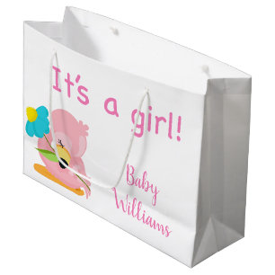 Pink and White It's a Girl Flamingo Large Gift Bag