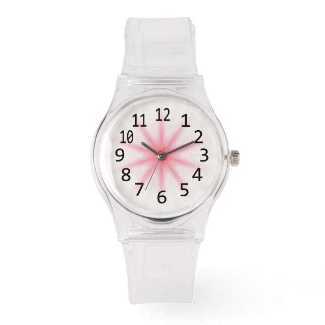 Pink and White Kaleidoscope Pattern Numbers Watch (Front)