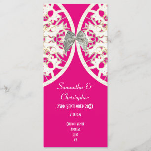 Pink and white lace damask church wedding program programme