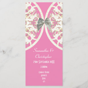 Pink and white lace damask church wedding program programme