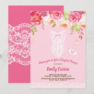 Pink and white lace lingerie shower bridal party invitation