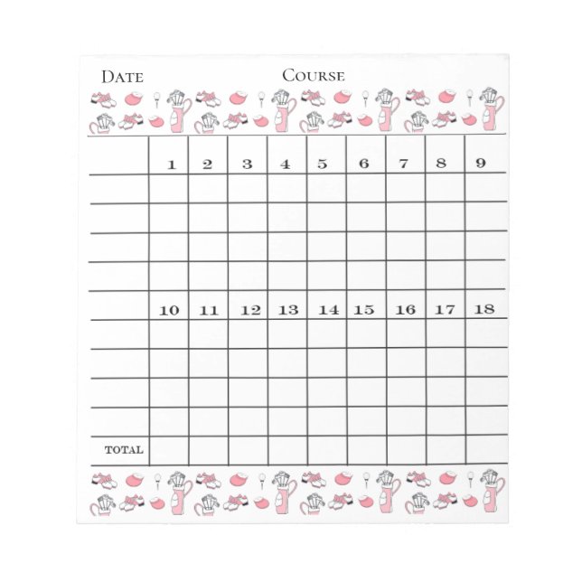  PINK AND WHITE LADY GOLFER SCORE CARD PAD (Front)