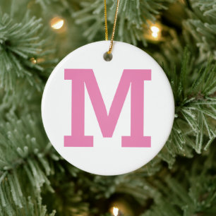 Pink and White Large Initial Letter Solid Colour Ceramic Tree Decoration