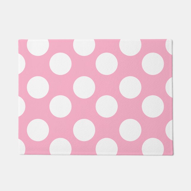 Pink and White Large Polka Dot Doormat (Front)