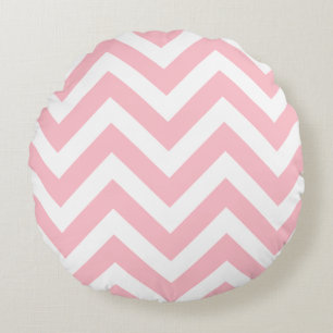 Pink and White Large Size Chevron Stripes Round Cushion