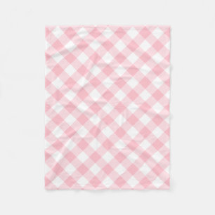 Pink and White Large Size Diagonal Gingham Checks Fleece Blanket