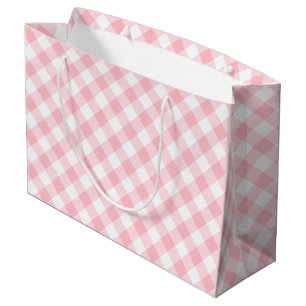Pink and White Large Size Diagonal Gingham Checks Large Gift Bag