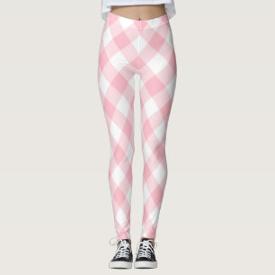 Pink and White Large Size Diagonal Gingham Checks Leggings