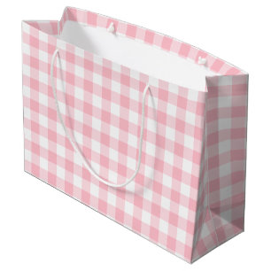 Pink and White Large Size Gingham Checks Large Gift Bag