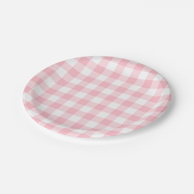 Pink and White Large Size Gingham Checks Paper Plate (Angled)
