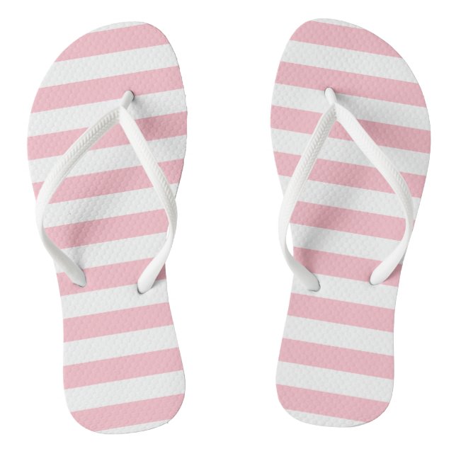 Pink and White Large Size Horizontal Stripes Flip Flops (Footbed)