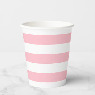 Pink and White Large Size Horizontal Stripes Paper Cups