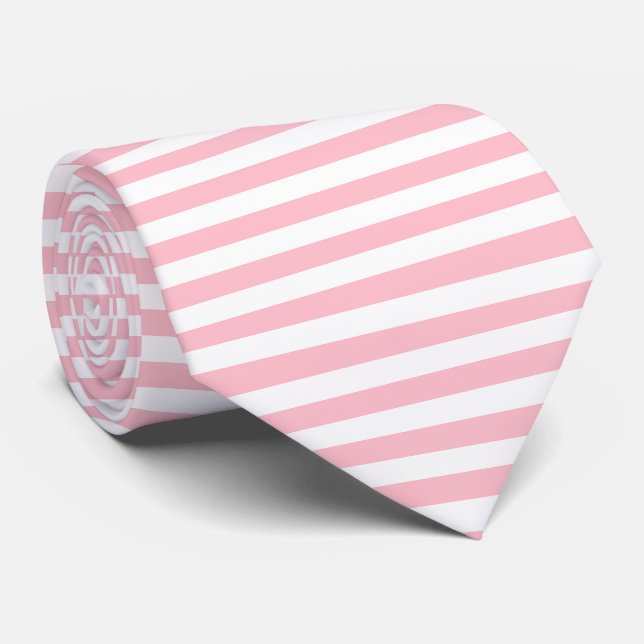 Pink and White Large Size Horizontal Stripes Tie (Rolled)