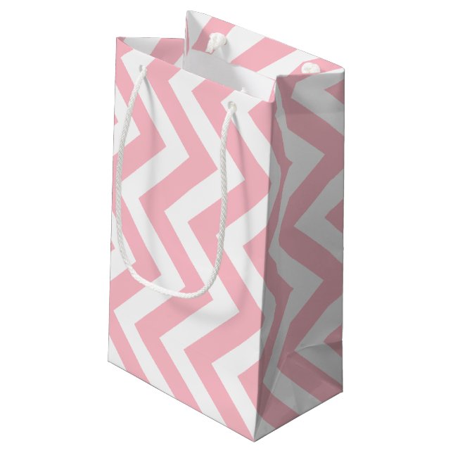 Pink and White Large Size Vertical Chevron Small Gift Bag (Back Angled)