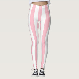 Pink and White Large Size Vertical Stripes Leggings