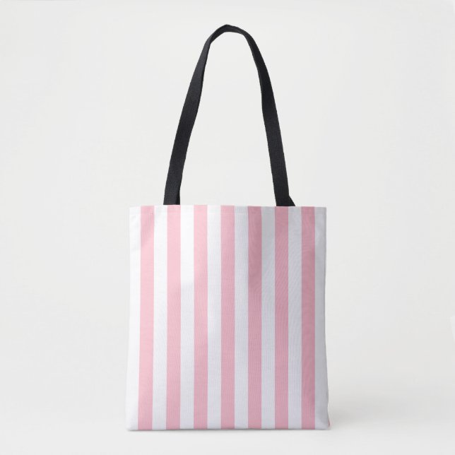 Pink and White Large Size Vertical Stripes Pattern Tote Bag (Front)
