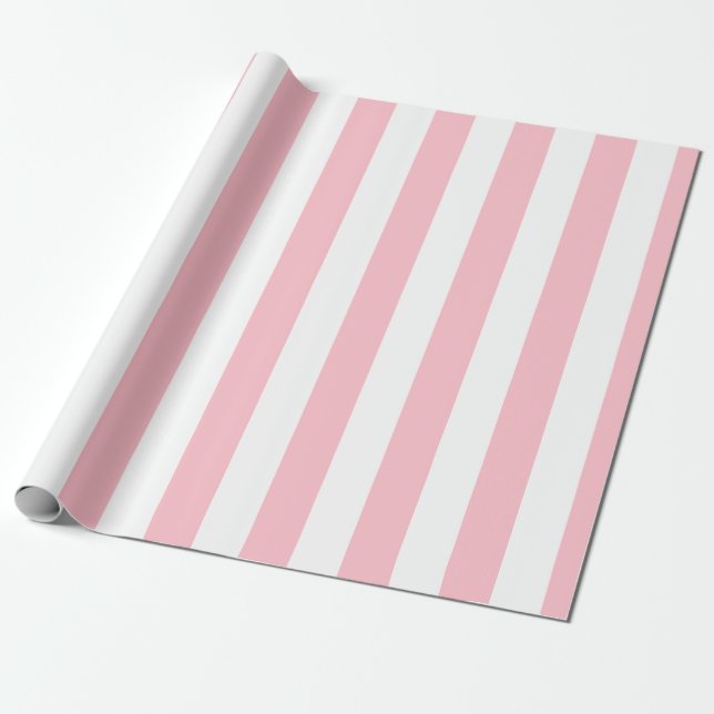 Pink and White Large Size Vertical Stripes Wrapping Paper (Unrolled)