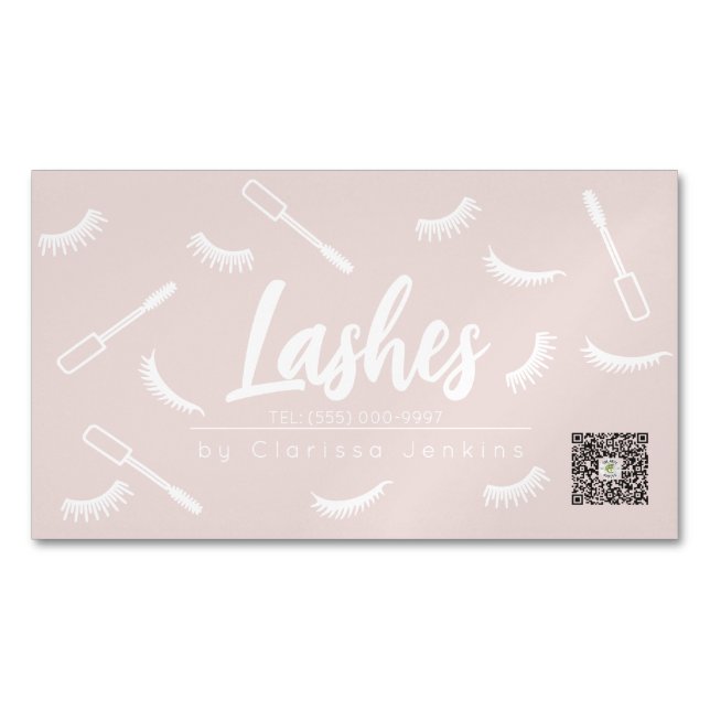 Pink and white Lashes Eyelash Extensions makeup Magnetic Business Card (Front)