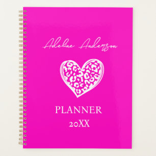 Pink and White Leopard Pattern Heart  Planner