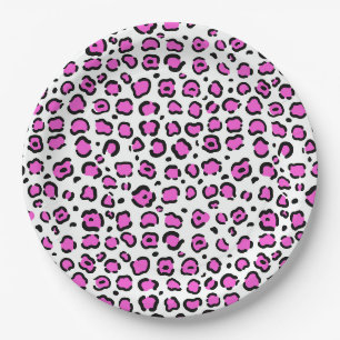Pink and White Leopard Print Paper Plate