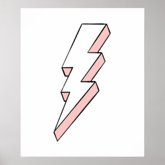 Pink and White Lightning Bolt with Rough Edges Poster