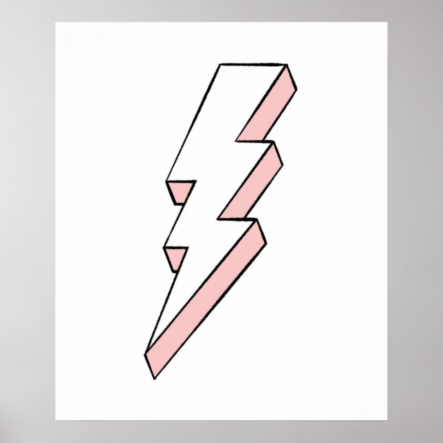 Pink and White Lightning Bolt with Rough Edges Poster (Front)