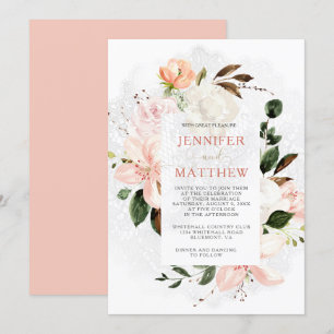 Pink and White Lilies, Roses, Peonies, Magnolias Invitation