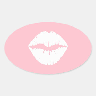 Pink and White Lips Oval Sticker