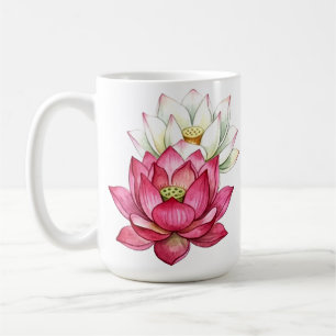 Pink And White Lotus Blossom Watercolor Coffee Mug