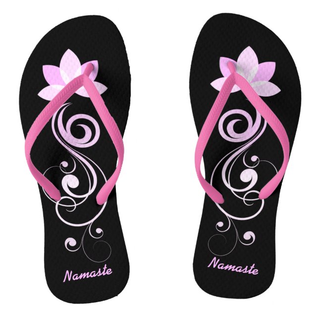 Pink and White Lotus Flower Flip Flops (Footbed)