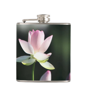 Pink and White Lotus Flower Hip Flask