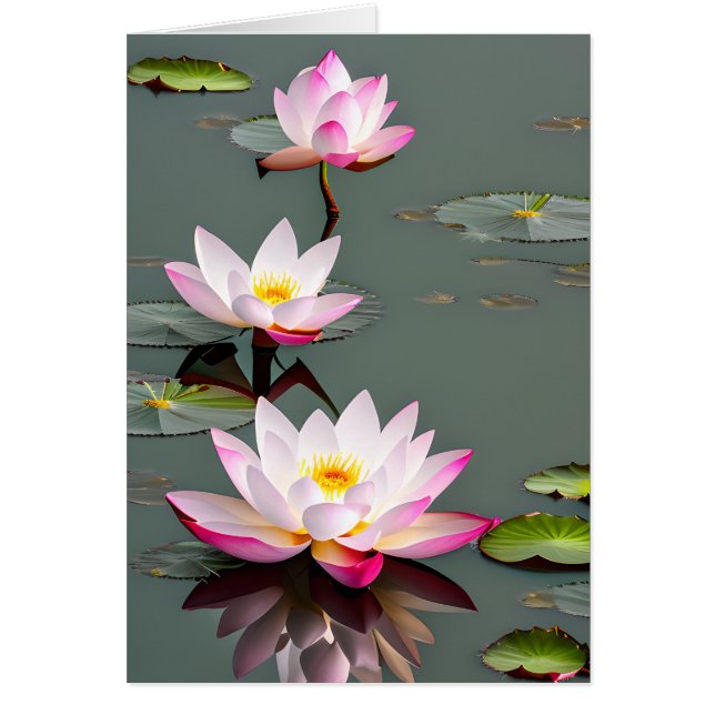 Pink And White Lotus Flower On Sparkling Pond Card (Front)