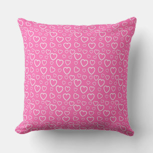Pink and White Love Hearts Pattern Cushion