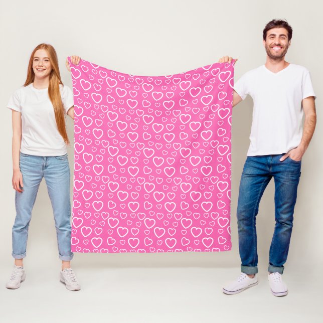 Pink and White Love Hearts Pattern Fleece Blanket (In Situ)