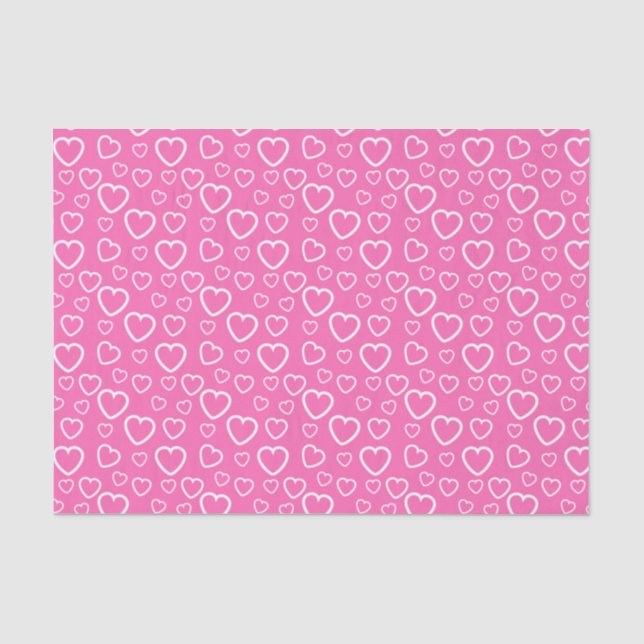 Pink and White Love Hearts Pattern Tissue Paper (Front)