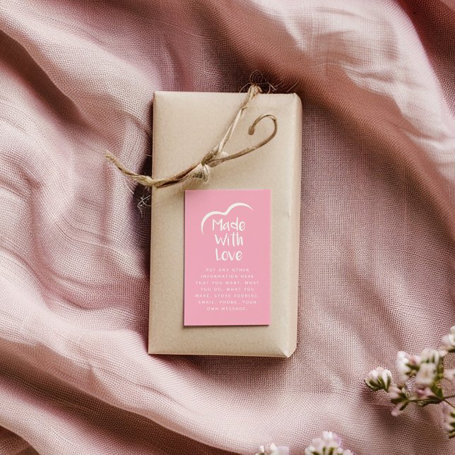 Pink and white made with love heart Silhouette Enclosure Card (Gift in kraft paper with twine, featuring a pink ‘Made with Love’ tag with a heart illustration)