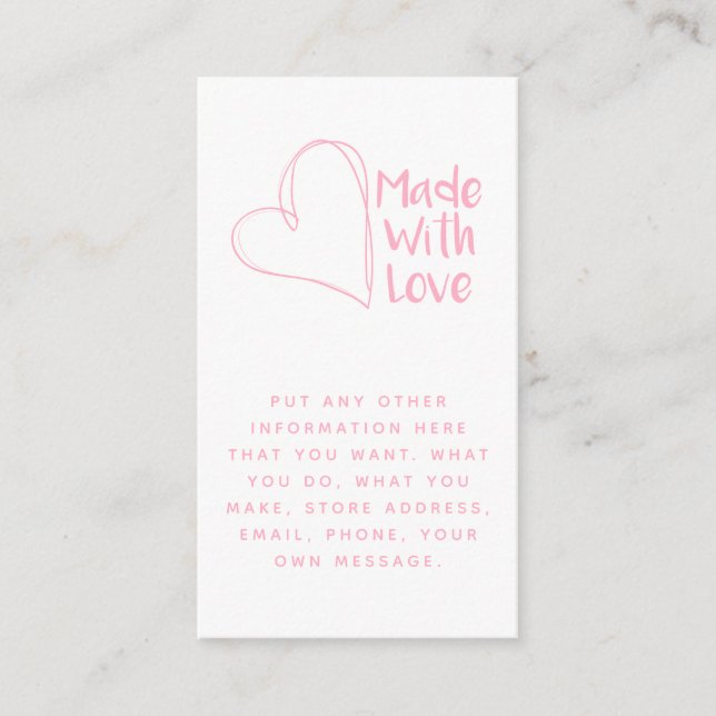 Pink and white made with love heart, social links enclosure card (Front)
