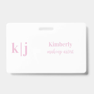 Pink and White Makeup Artist Employee Name Lanyard ID Badge