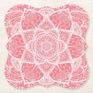 Pink and White Mandala - Loergann in Peach Paper Coaster
