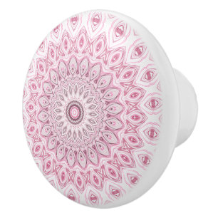 Pink and White Mandala Pattern Design Ceramic Knob