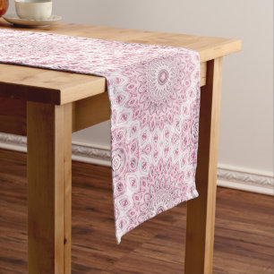 Pink and White Mandala Pattern Design Medium Table Runner