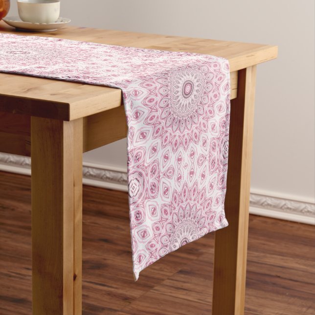 Pink and White Mandala Pattern Design Medium Table Runner (In Situ)
