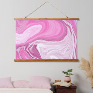 Pink and White Marble Swirls Hanging Tapestry