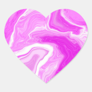 Pink and White Marble Swirls  Heart Sticker