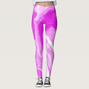 Pink and White Marble Swirls Leggings