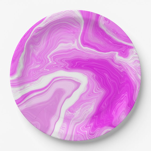Pink and White Marble Swirls    Paper Plate (Front)