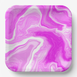 Pink and White Marble Swirls    Paper Plate