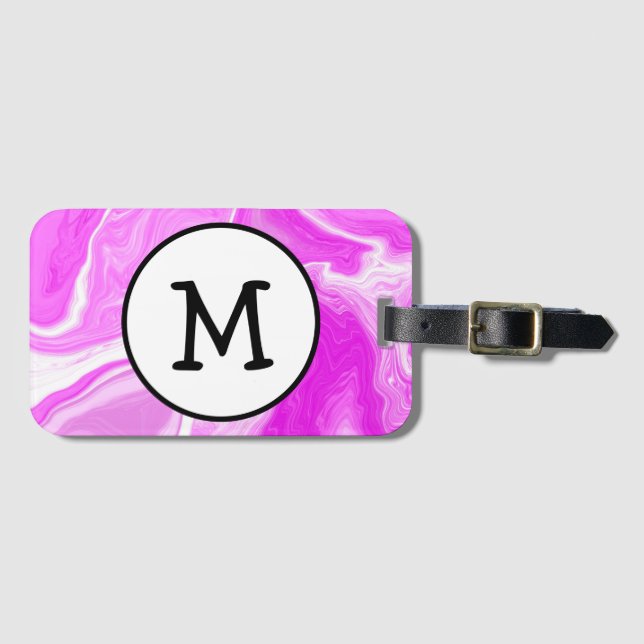 Pink and White Marble Swirls Personalised Luggage Tag (Front Horizontal)