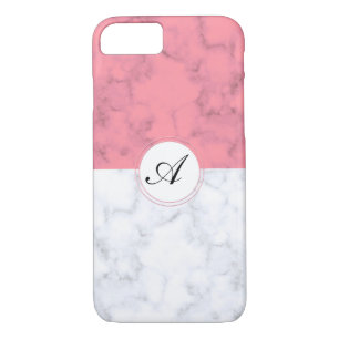 Pink And White Marble With Custom Initial Letter A iPhone 8/7 Case